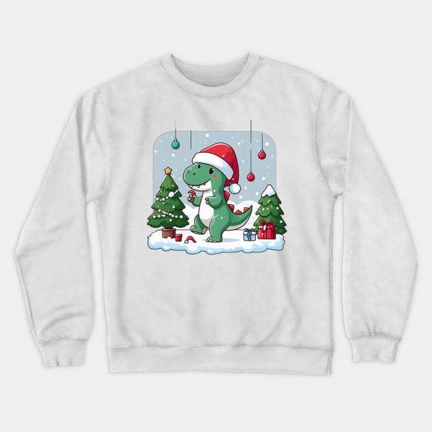 Cute Dino Santa Hat Xmas Cartoon Christmas Dinosaur Crewneck Sweatshirt by Francois Ringuette